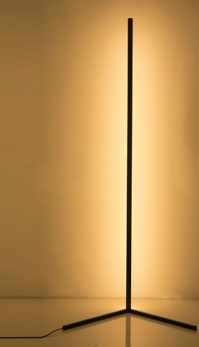 “Corner smart floor lamp creating colorful mood lighting in bedroom”