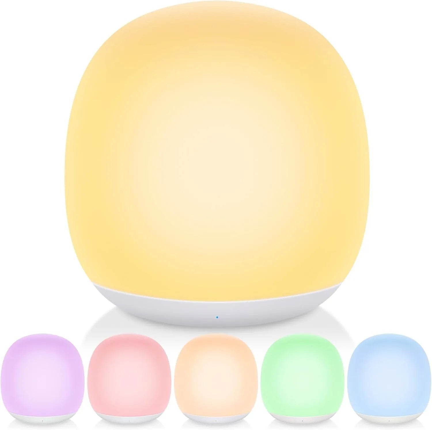 “LED night lamp creating calming mood lighting in nursery with mother relaxing”