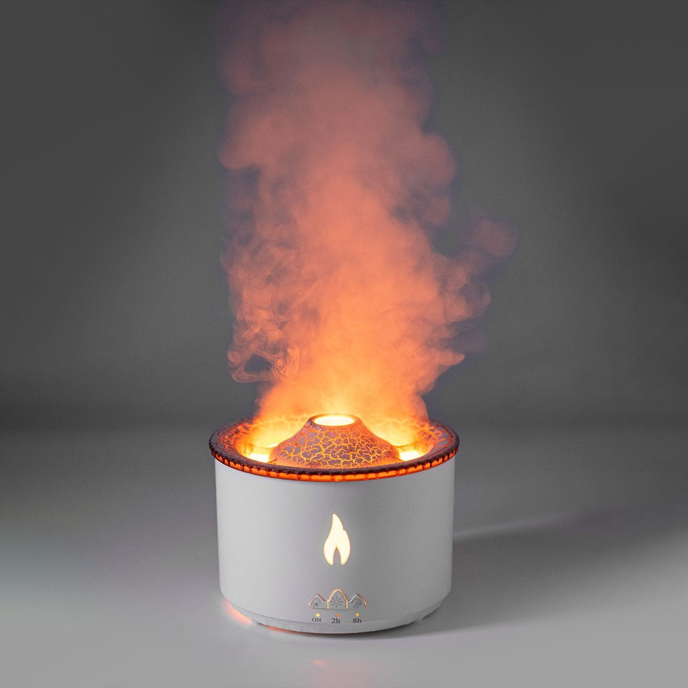 Volcano humidifier with realistic lava flame light and cool mist output”