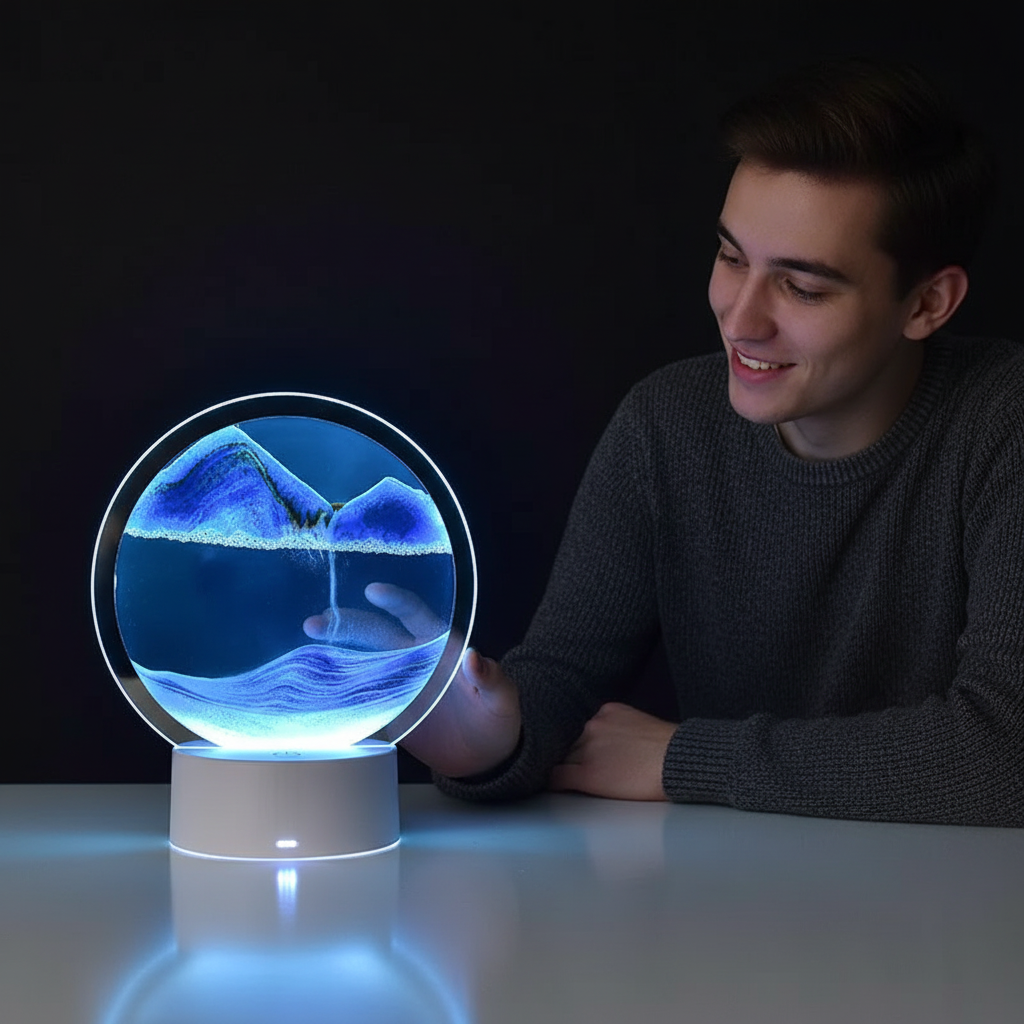 Quicksand Table Lamp, internet red hourglass decompression ornament 3D three-dimensional sand painting water painting colorful R - Renderique Photo 1