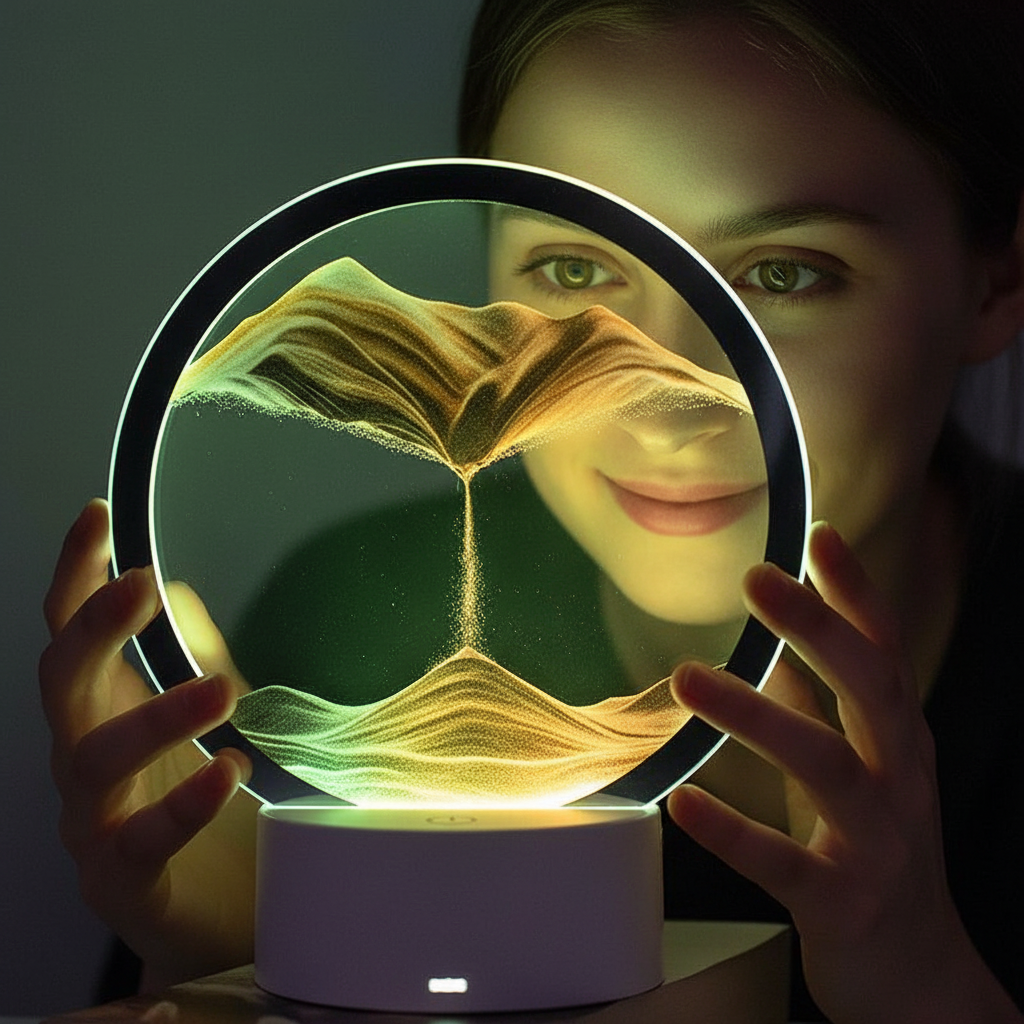 Quicksand Table Lamp, internet red hourglass decompression ornament 3D three-dimensional sand painting water painting colorful R - Renderique Photo 1